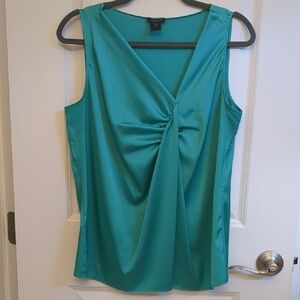 Ann Taylor Teal Twist-Front V-Neck Satin Camisole